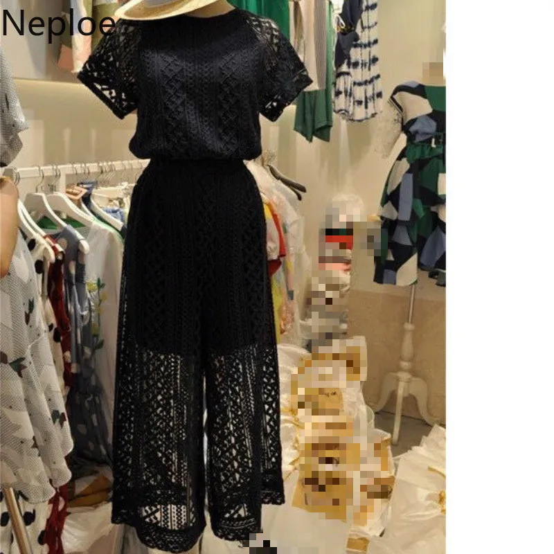 Neploe Женский комплект из двух предметов лето 2019 кружевной топ с круглым вырезом и