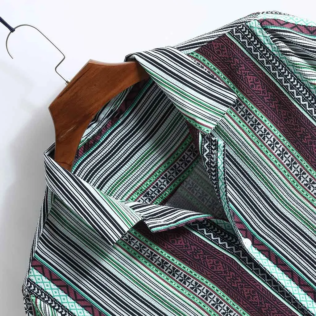 Blouse Shirt Men Rainbow Striped Hawaiian Holiday Short Sleeve Summer Casual Harajuku Top Camisa Hombre Street Clothes 19Je