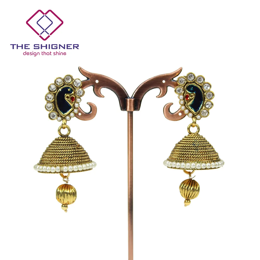 Женские индийские серьги в виде этнического павлина с жемчугом Jhumka Jhumki Meenakari