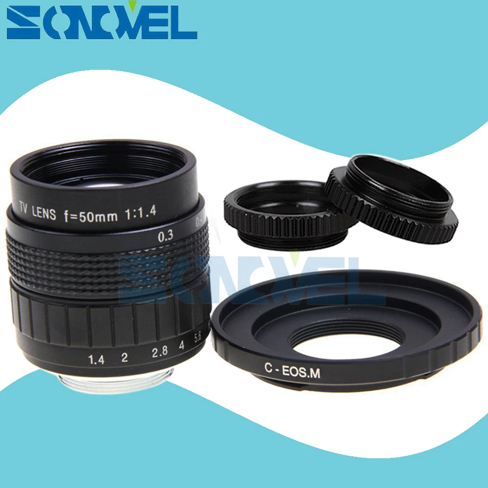 

50mm F1.4 CCTV TV Movie lens+C Mount+Macro ring for Canon EOS M M2 M3 M5 M6 M10 M100 Mirrorless Camera Accessories