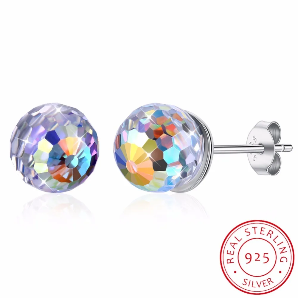 

LEKANI Crystals From SWAROVSKI Colorful Ball Shaped Stud Earrings Piercing S925 Silver Fine Jewelry For Women Girls