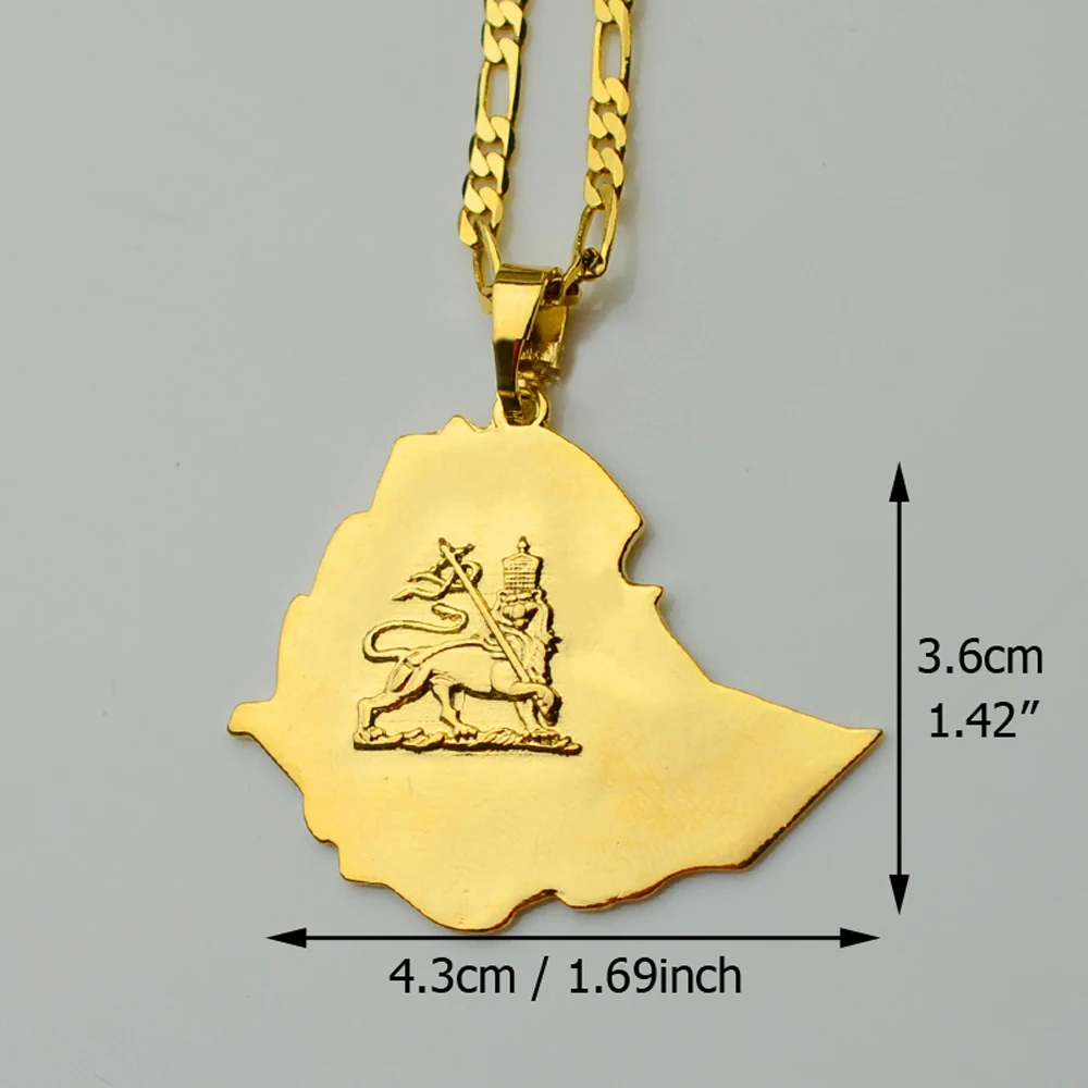 Золотой Цвет Карта Подвеска с Эфиопией Ожерелья Цепочка для женщин мужчин Африка