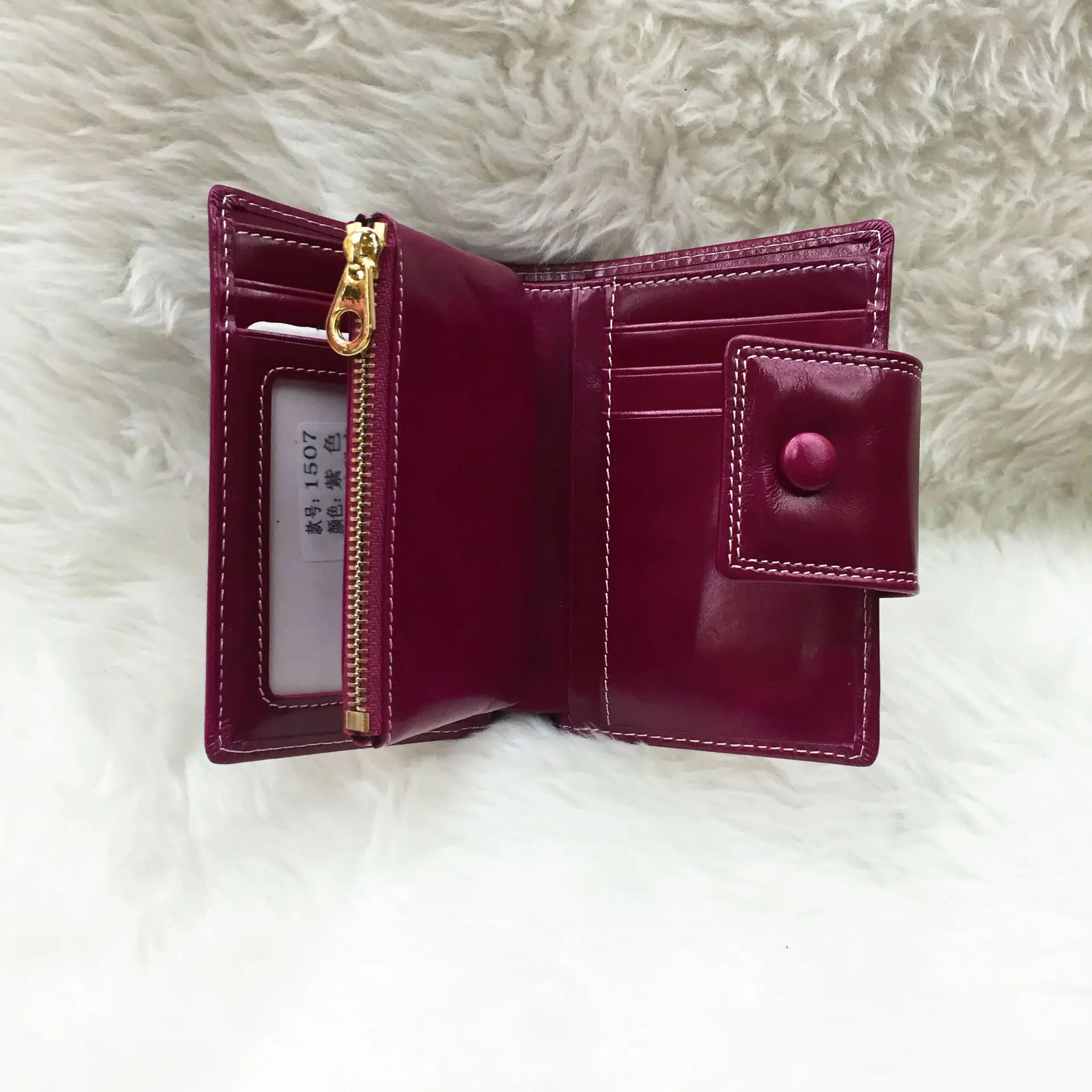 Genuine leather Wallet Woman High quality Oil wax Clutch Slim and Purse Black Purple Brown Hot pink Blue | Багаж и сумки