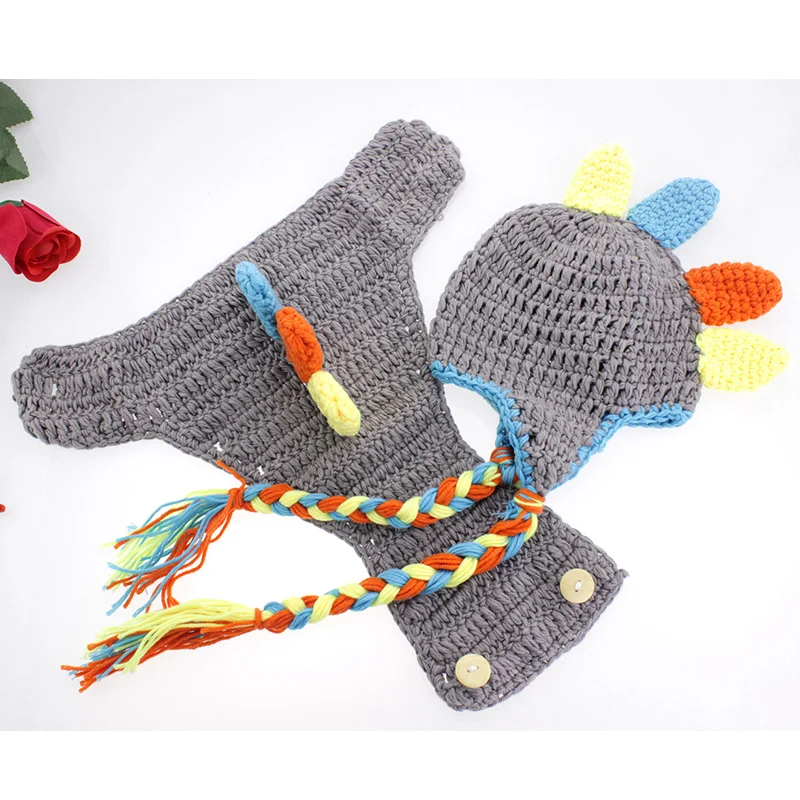 Baby photography accessories dinosaur suit for baby girl boy photo props newborn fotografia crochet new born hat pant shoot set | Детская