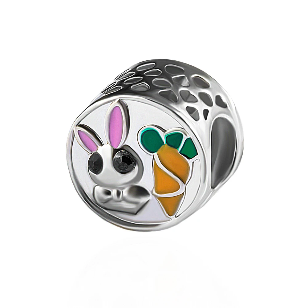 

HPXmas 5pcs/lot Wholesale European Charm Bracelet Accessories make beads for jewelry Cute Rabbit Carrot Round CZ Bead