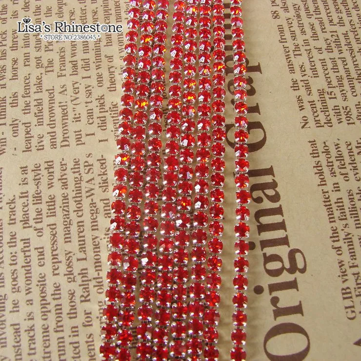3.6 meters SS6 Light Red Silver Base Close Rhinestone Chain For DIY Wedding Dresses | Дом и сад