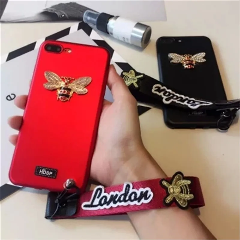 XSMYiss Glossy bee rhinestones For iphone 8 7 X XS MAX XR 6s Plus mobile phone case soft shell with lanyard hanging neck |
