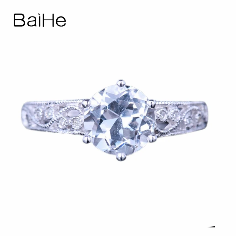 

BAIHE Solid 10K White Gold(AU417) 2.12ct Certified Round Genuine White Topaz Flawless Engagement Women Trendy White Topaz Ring