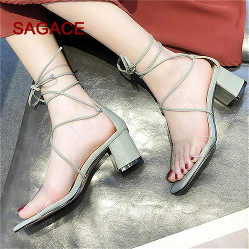 SAGACE/Женская обувь на шнурках Туфли высоком каблуке с открытым носком и ремешком