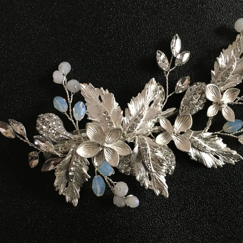 SLBRIDAL Серебряный проводной со стразами свадебный цветок зажим для волос Заколки свадебный головной убор аксессуары для волос Для женщин украшения для волос