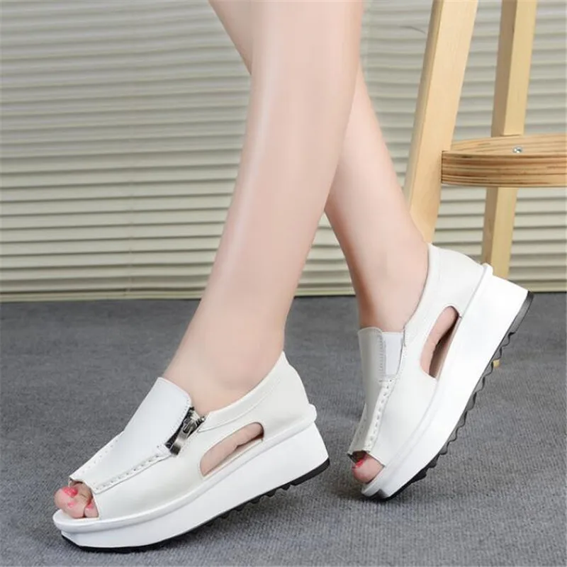 

NEW Fashion Summer Women Sandals Wedges Sandals Ladies Open Toe Round Toe Zipper Silver White Platform Sandals Shoes