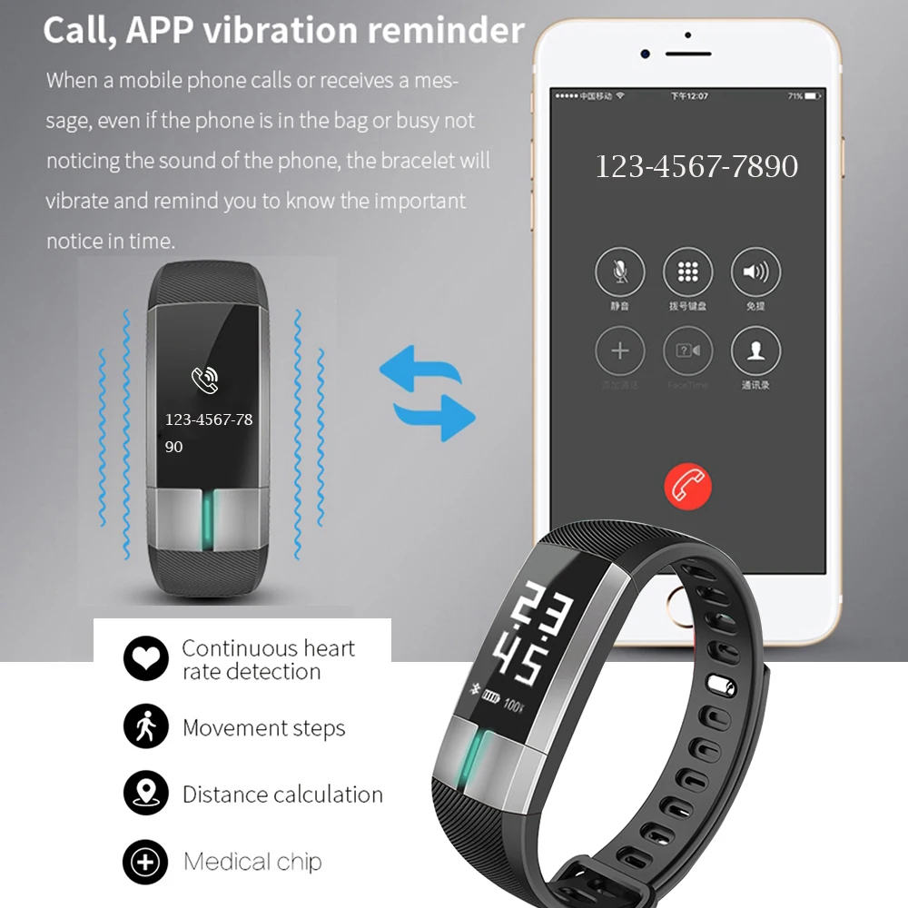 ZUCOOR Smart Band Bracelet Blood Pressure Tonometers RB47 Pedometer Fitness Step-meter Wearable Devices ECG+PPG Pulse Monitor |