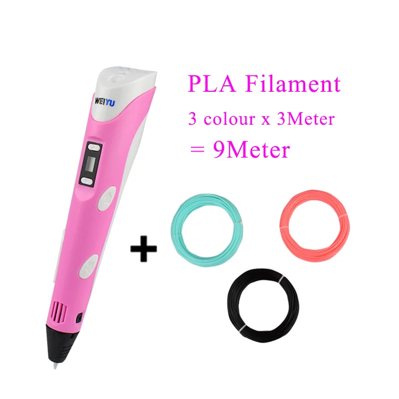 pink pen and 9m 3Д Ручка Weiyu 2 го Поколения с LCD дисплеем для детей Высококачественный ABS/ PLA пластик для создания фигурок - Цвет: pink pen and 9m
