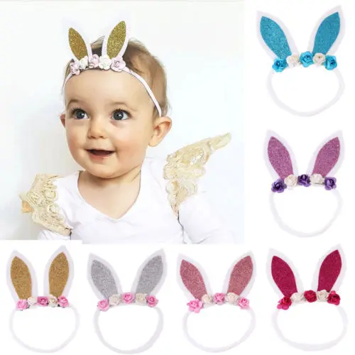 2018 New Arrival Cute Rabbit Ears Headwear Kids Girls Baby Party Headband Toddler Elastic Flower Hair Band 6Colors Hot | Детская одежда