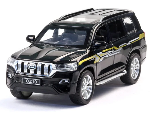 Черный Литой 1:32 Масштаб Toyota prado модели автомобилей металлическая модель звук и светильник оттягивается SUV 6 дверей можно открыть для детских игрушек - Цвет: Черный