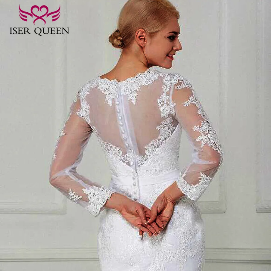 

Illusion Back Brazil Vintage Mermaid Dresses Long sleeve Embroidery Crystal Sashes Plus Size Elegant Wedding Dress W0148