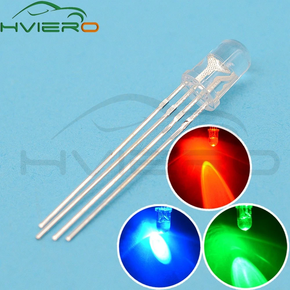 100X Ультра-яркий круглый трехцветный прозрачный 4pin F5 5 мм Общий Анод RGB светодиодный красный зеленый синий светодиод светодиодный лампа