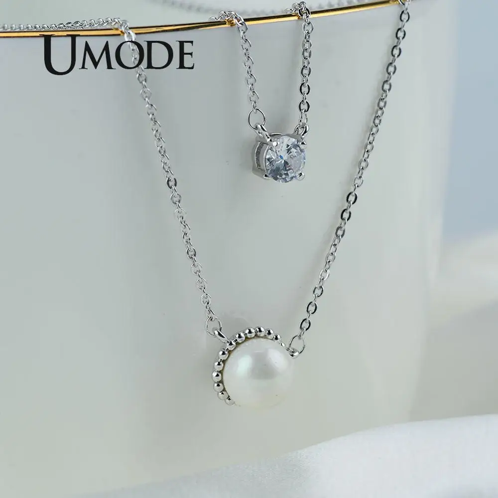 Круглые жемчужные ожерелья UMODE корейские многослойные ожерелья-цепочки для