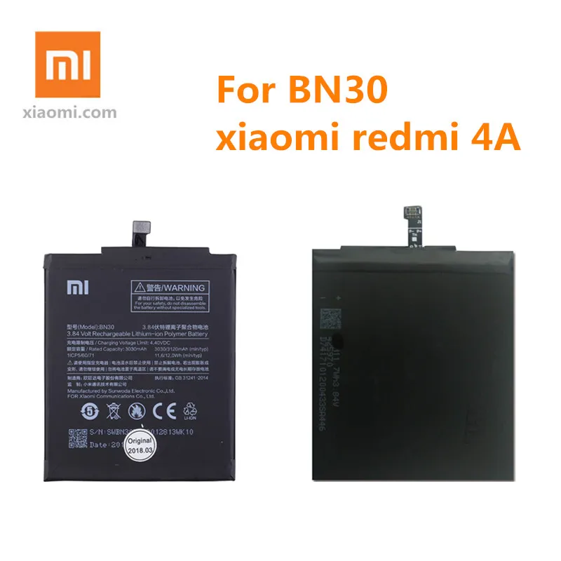 Оригинальный телефон Xiao Mi для Xiaomi Redmi 4A батарея BN30 3120 мАч Redrice Hongmi высокого