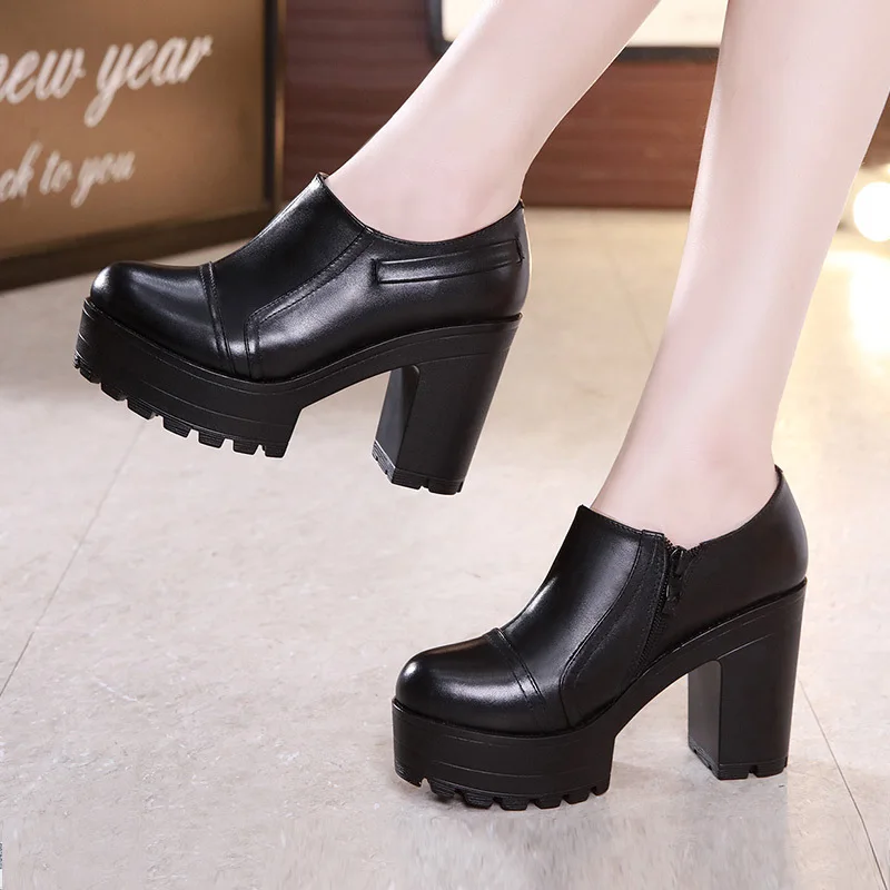 black PU lining Осенне-зимние туфли-лодочки на платформе с квадратным каблуком женская свадебная обувь г. Обувь на высоком каблуке Женская офисная обувь с мехом, Размеры 33, 42, 43 - Цвет: black PU lining