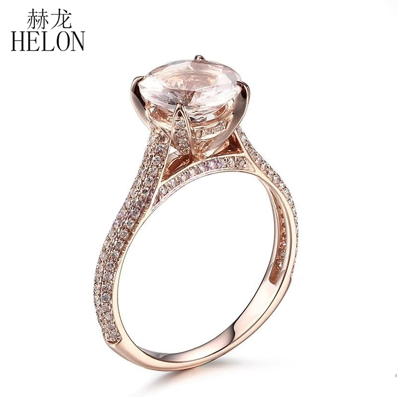 HELON круглое 1.4ct морганитное кольцо твердое розовое золото 14 к натуральное кольцо с натуральными бриллиантами для женщин помолвка романтические ювелирные изделия