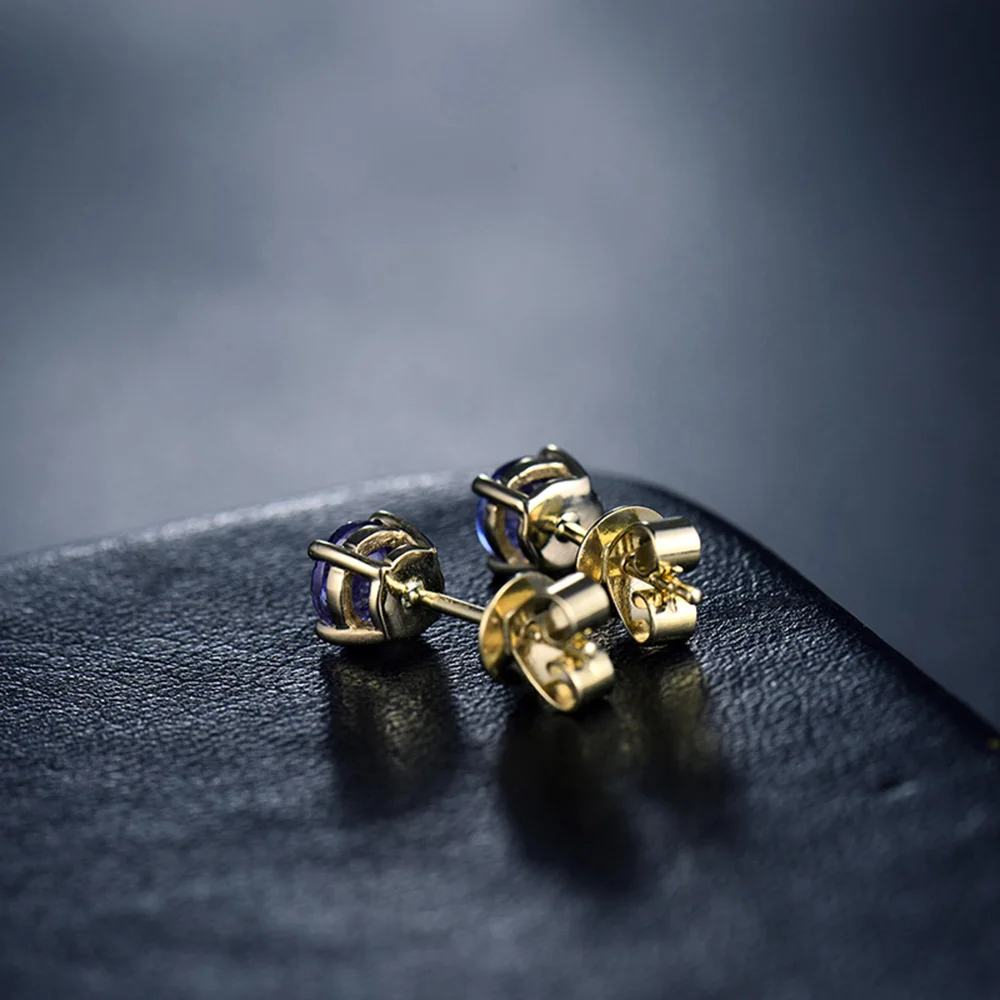 LOVERJEWELRY, серьги-гвоздики для женщин, 14 к, желтое золото, 5 мм, круглые танзаниты, серьги для девушек, вечерние серьги, лучший подарок, хорошее ювелирное изделие