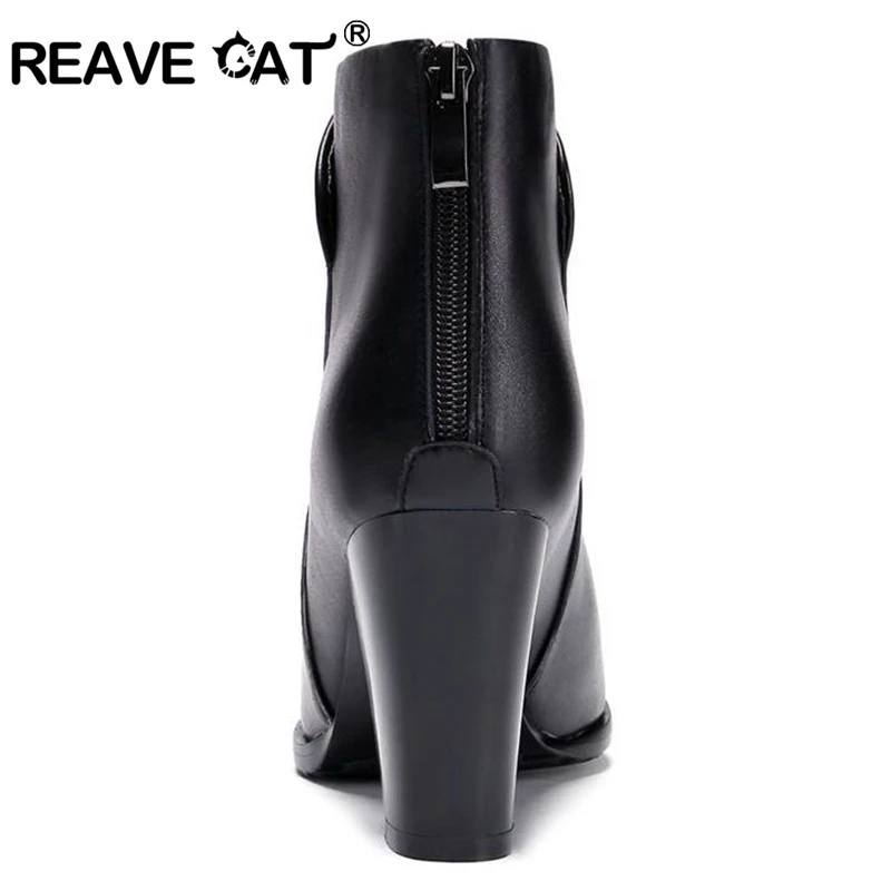 REAVE CAT/женские ботильоны из натуральной кожи и замши; Высококачественная женская обувь из флока на среднем квадратном каблуке с острым носком на молнии; сезон осень-зима