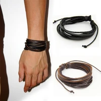 louleur 2pcs men leather bracelets bangles couple black brown braided rope fashion wrist wrap bracelet men jewelry lace up