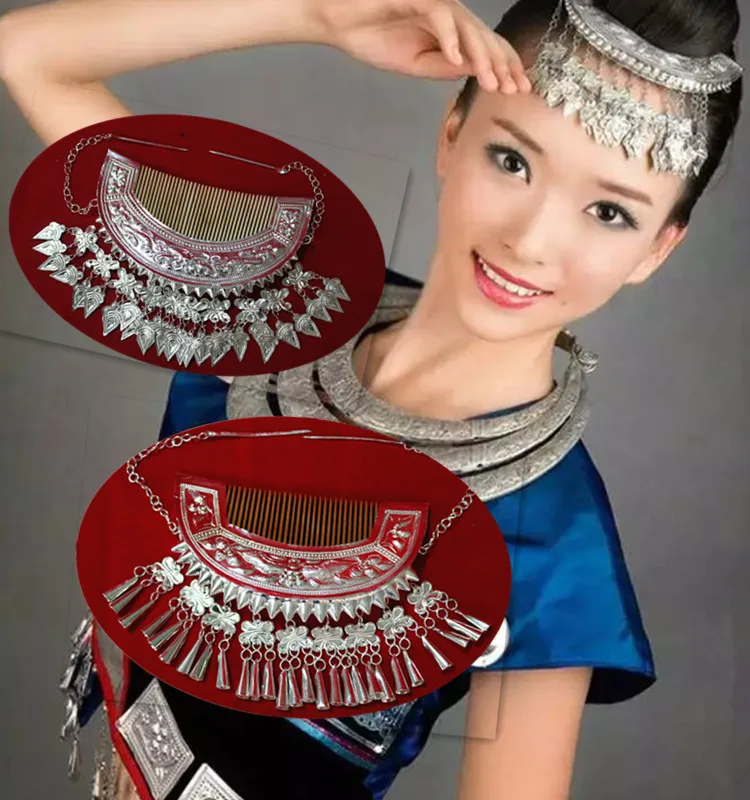 Серебряный головной убор miao аксессуары для танцев hmong Цветочная расческа