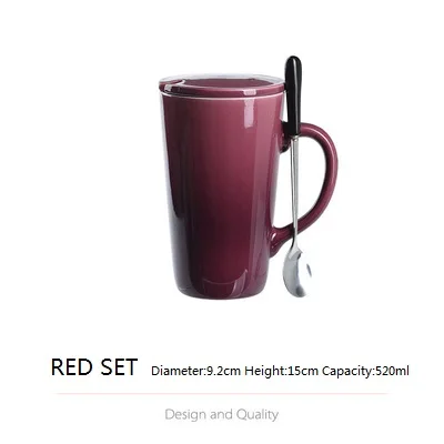 Red Set Плавно меняющая цвет кружка керамическая с крышкой с ложкой 520 мл креативная модная парная кружка кофейная Милая чашка для завтрака уникальный подарок - Цвет: Red Set