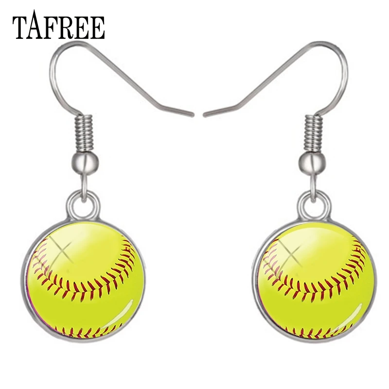 TAFREE Simple Drop Earrings Love Sport Baseball Art Photo Handmade Glass Cabochon Charms Jewelry SP759 | Украшения и аксессуары