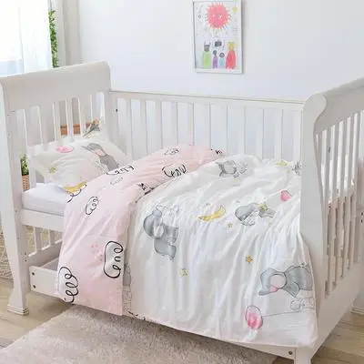 

With Filling pink elephant Baby Bed Line Sheets Sets Baby Bedding Set ropa de cuna Cotton unpick wash,Duvet /Sheet/Pillow