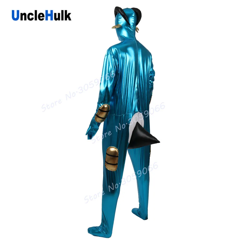Голубая овечка Zentai боди блестящая синяя Прорезиненная Ткань Косплей Костюм