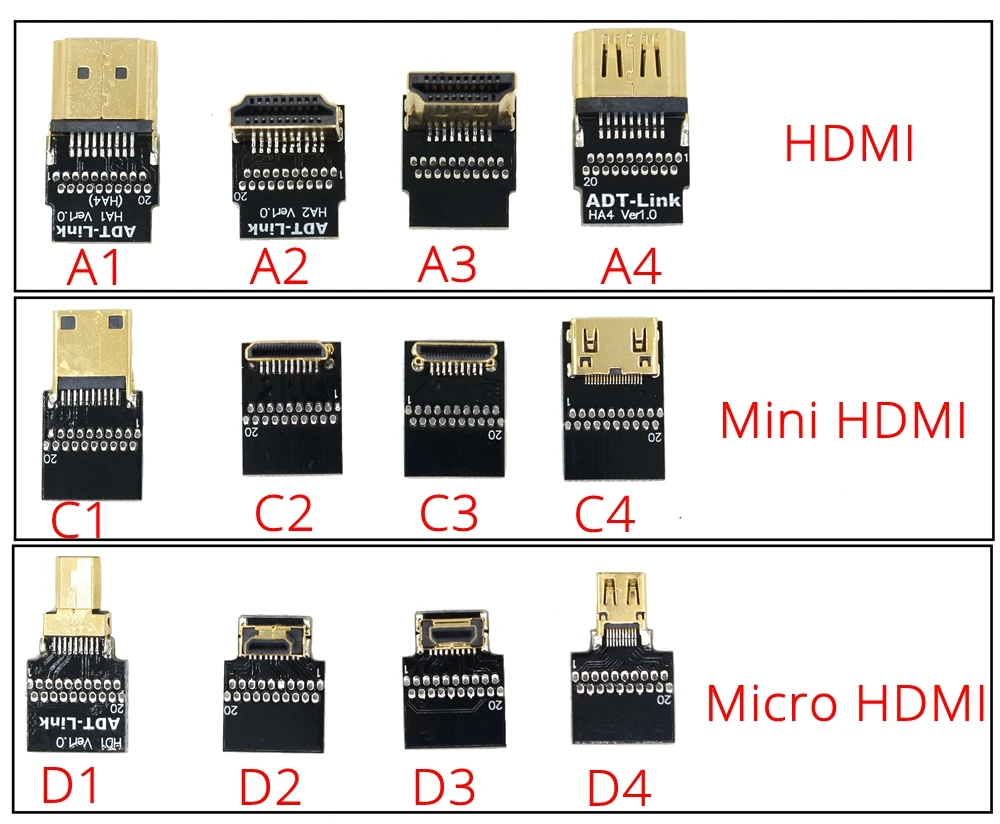 C4 FPV Mini HDMI female to 2 0 Type A & C Micro D экранированный FPC плоский кабель 4k 60Hz 5 см-2 м 20 см |