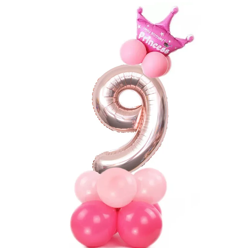 pink9 15 шт./лот, фольгированные шары с цифрами, воздушные шары для дня рождения, Детские воздушные шары для дня рождения, праздничные вечерние украшения - Цвет: pink9