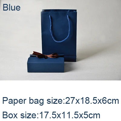 Blue 17.5x11.5x5cm Крафт-бумажная коробка с лентой и бумажный пакет DIY для свадьбы, дня рождения, рождественской вечеринки, Подарочная коробка, винтажная Ретро сумка для украшения, 10 шт./лот - Цвет: Blue 17.5x11.5x5cm