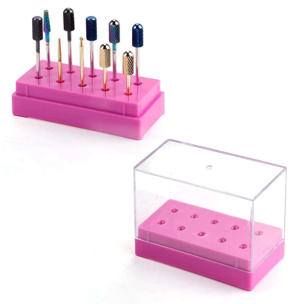 

Бокс с 10 отверстиями для хранения сверл для ногтей, держатель головок-дисплей с крышкой, оборудование для нейл-арта, маникюрные инструменты,...