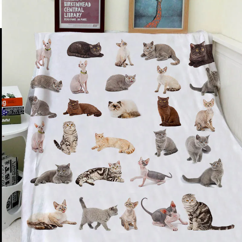 Одеяло в клетку пледы теплый мягкий плюшевый смешной Кот для влюбленных