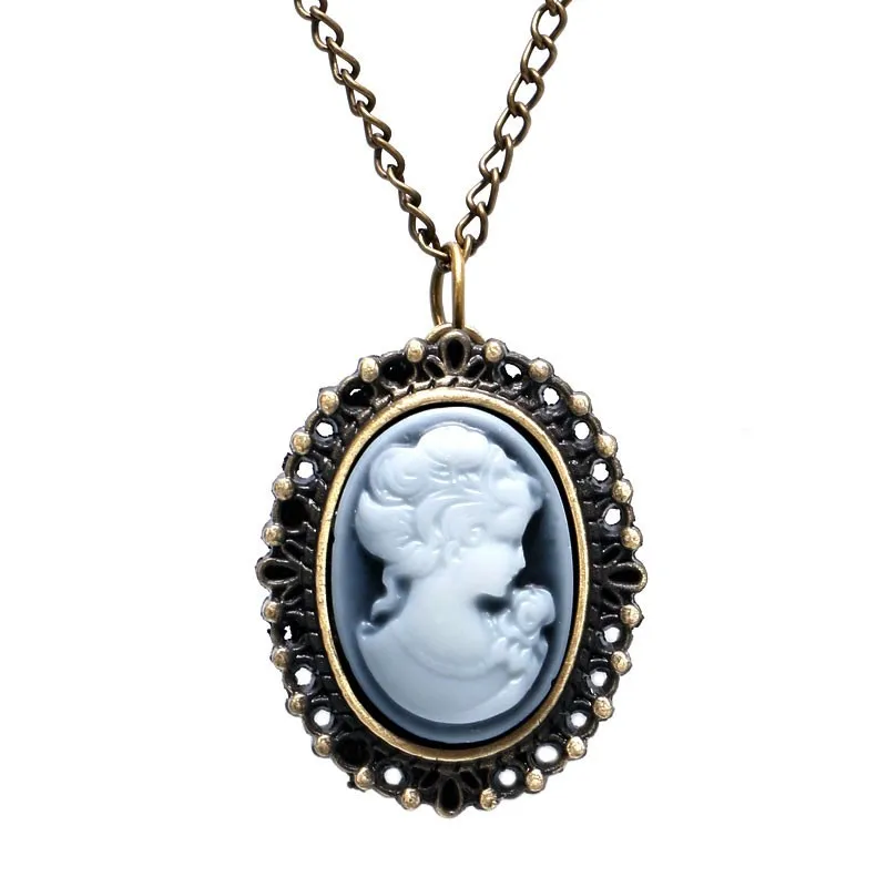 Retro Antique Style Bronze White Lady Beauty Quartz Pocket Watch with Necklace Girl Women Kid Pendant Clock Birthday Gift PW333 |
