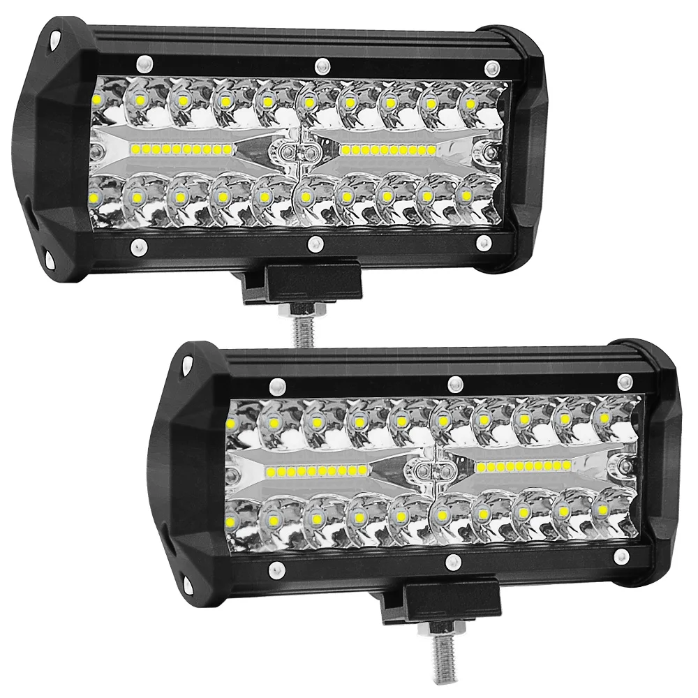2pcs 7inch 120W LED Light Bar Spot Flood Combo Beam Work Driving Fog Lamp Road Lighting for Car Jeep Truck SUV ATV Boat | Автомобили и