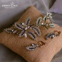 himstory antique gold handmade rhinestone crystal leaf bridal wedding tiara headband headpiece hair accessories
