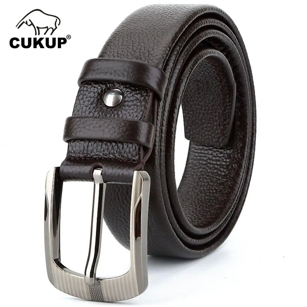 CUKUP Top Quality Soft Cow Skin Leather Belts Alloy Pin Buckle Metal Belt for Men Retro Casual Zipper Styles Accessories NCK419