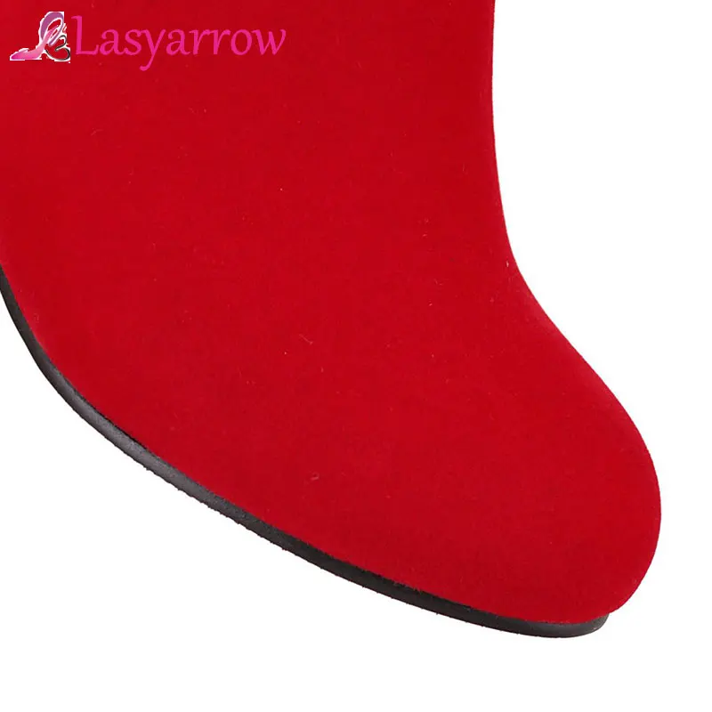 Lasyarrow Mid Calf Boots Ladies Knight Slip On Pleated Butterfly-knot Half Plus Size 31-43 Black Blue Red Shoes F518 | Обувь