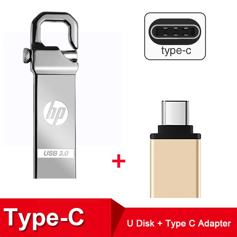 X750W Plus Type-C Флешка Металлический флеш-накопитель hp 32 Гб 64 Гб DIY Pendrive X750W Cle USB 3,0 Memory Stick Key Thumb Hook Lock Flies диск на ключ флэшка - Цвет: X750W Plus Type-C