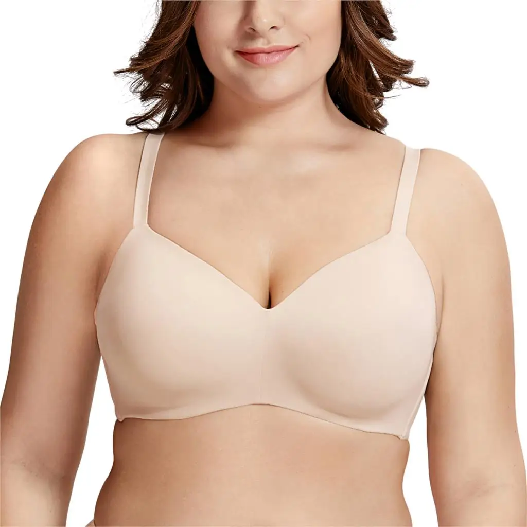 Beige02 Женский Гладкий комфорт полный охват мягкая чашка без проволоки слегка бесшовный бюстгальтер на подкладках - Цвет: Beige02