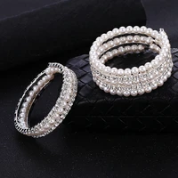 hocole new crystal pearl bracelet female wedding bridal jewelry fashion rhinestone wrap multilayer bangle bracelets for women
