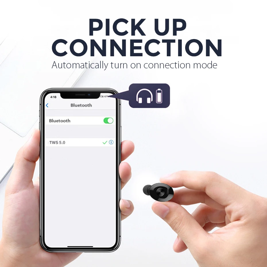 Беспроводные наушники Mini Bluetooth V5.0 3D стерео звук наушники-вкладыши Спортивная