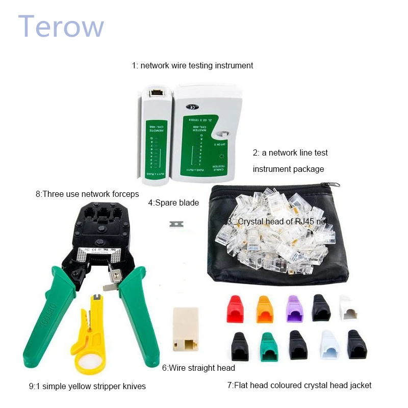 9 шт./компл. RJ45 RJ11 RJ12 CAT5 CAT5e портативный набор инструментов для ремонта сети LAN