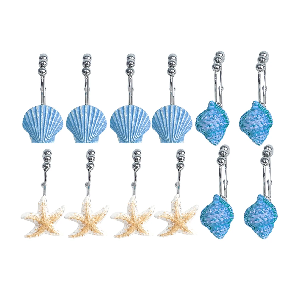 12pcs Ornament Conch Seashell Home Decor Double Waterproof Rustproof Glide Curtain Hook Resin Shower Durable Accessories Rings | Дом и сад