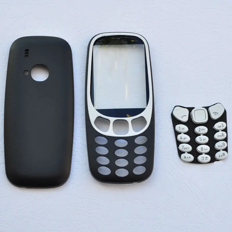 black BINYEAE полный корпус для Nokia 3310 лицевая рамка крышка батареи чехол с клавиатурой - Цвет: black